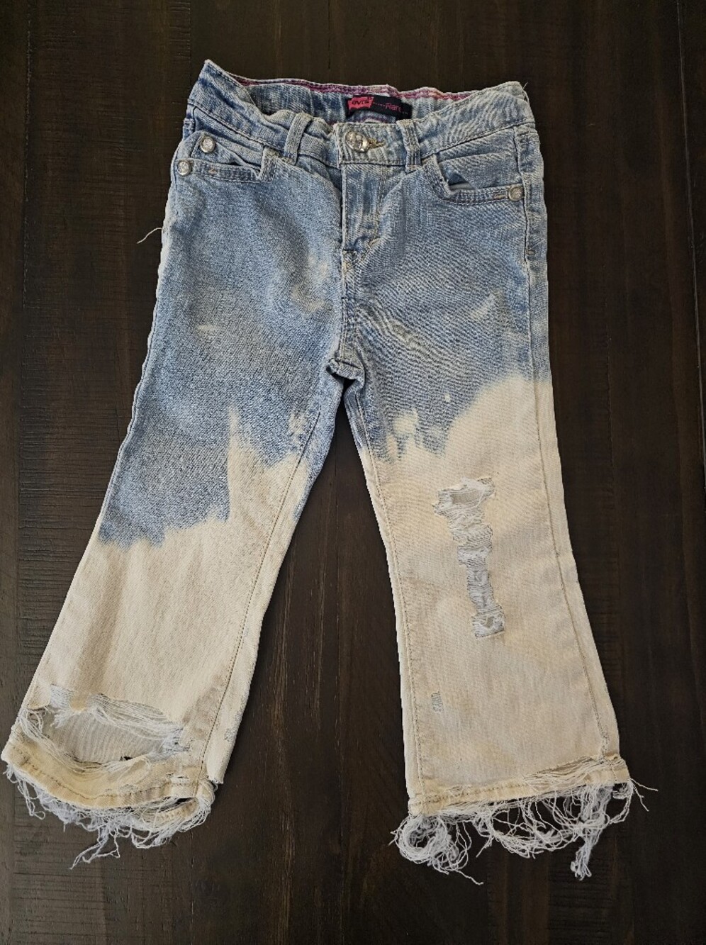 Levi's Kids Two-Tone Bleached Distressed Flare Jeans - Blue & Cream